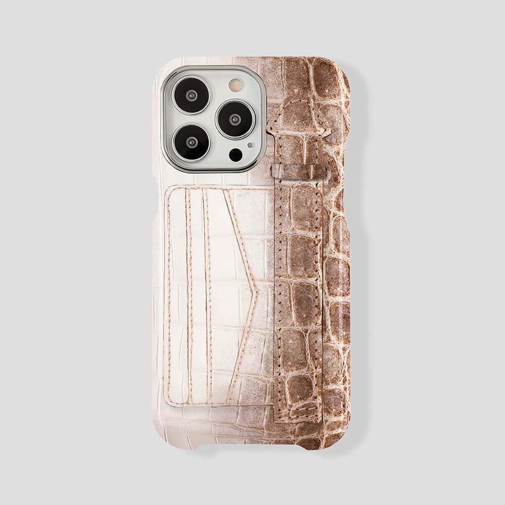 iPhone 15 Cardholder Finger Strap Case Himalayan Crocodile - Gatti Luxury