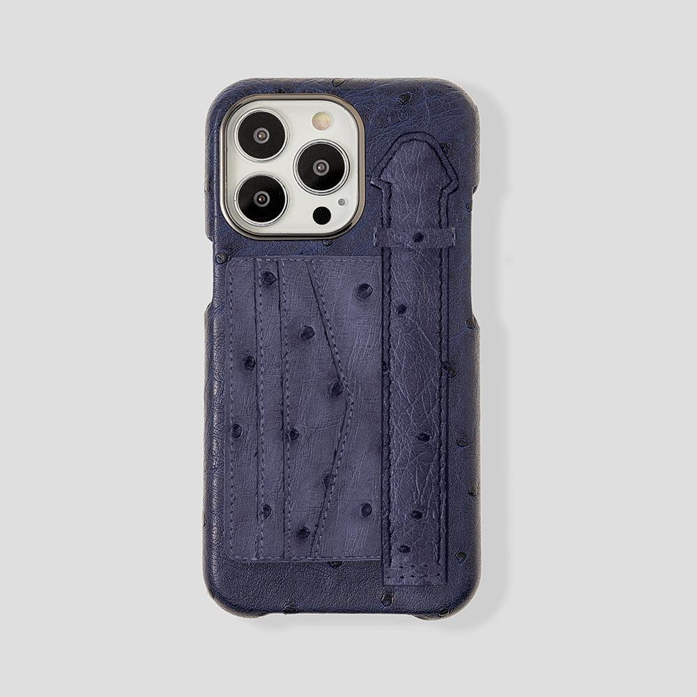 iPhone 15 Cardholder Finger Strap Case Ostrich - Gatti Luxury