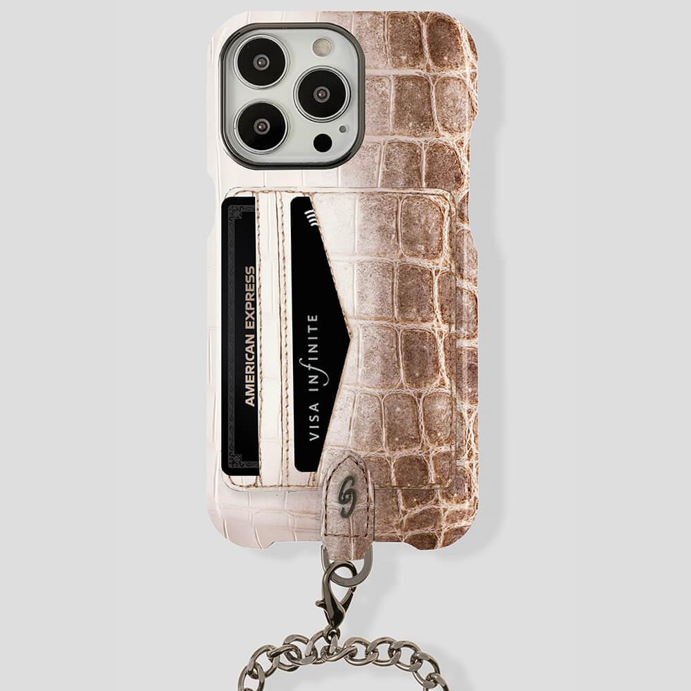 iPhone 15 Plus Crossbody Cardholder Case in Himalayan Crocodile - Gatti Luxury