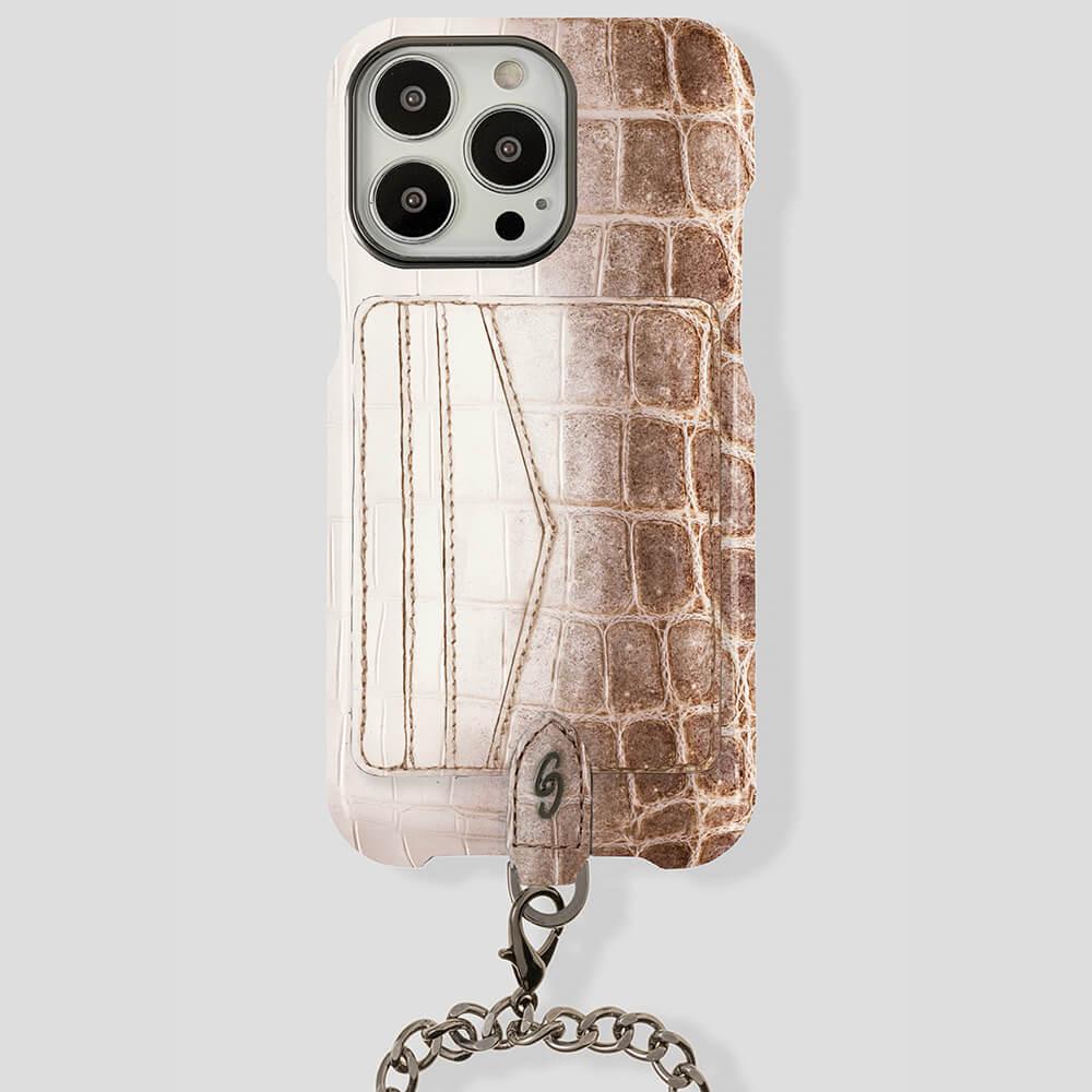 iPhone 15 Plus Crossbody Cardholder Case in Himalayan Crocodile - Gatti Luxury