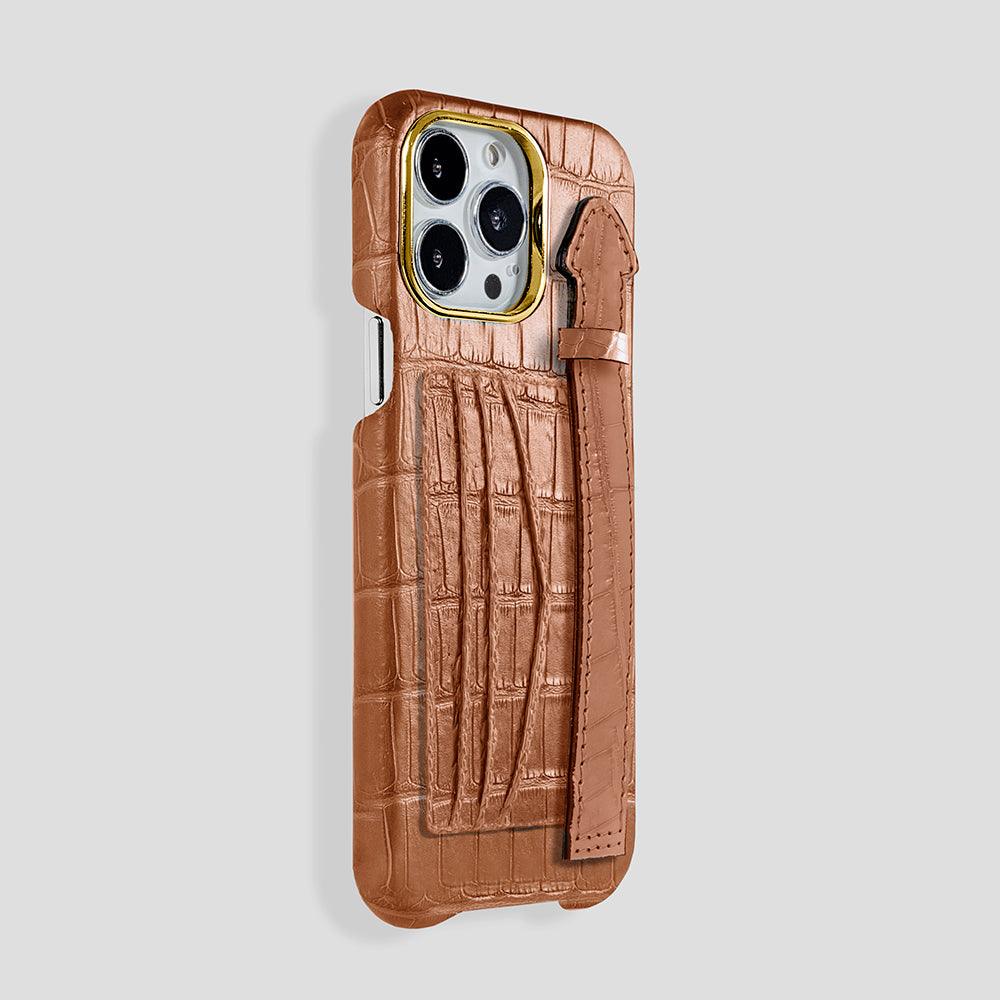 iPhone 15 Pro Cardholder Finger Strap Case Alligator - Gatti Luxury