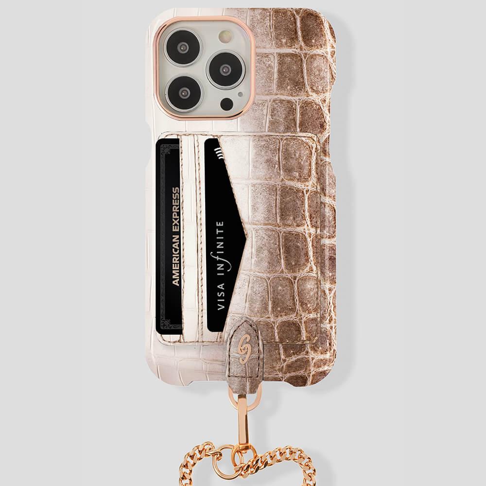 iPhone 15 Pro Max Crossbody Cardholder Case in Himalayan Crocodile - Gatti Luxury