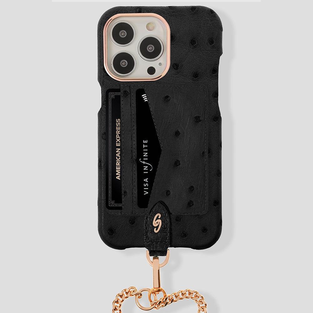 iPhone 15 Pro Max Crossbody Cardholder Case in Ostrich - Gatti Luxury