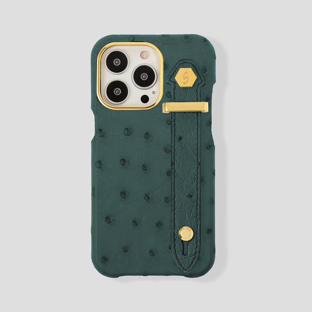 Loop Metal Strap Ostrich Case for iPhone 14 Pro Max - gattiluxury