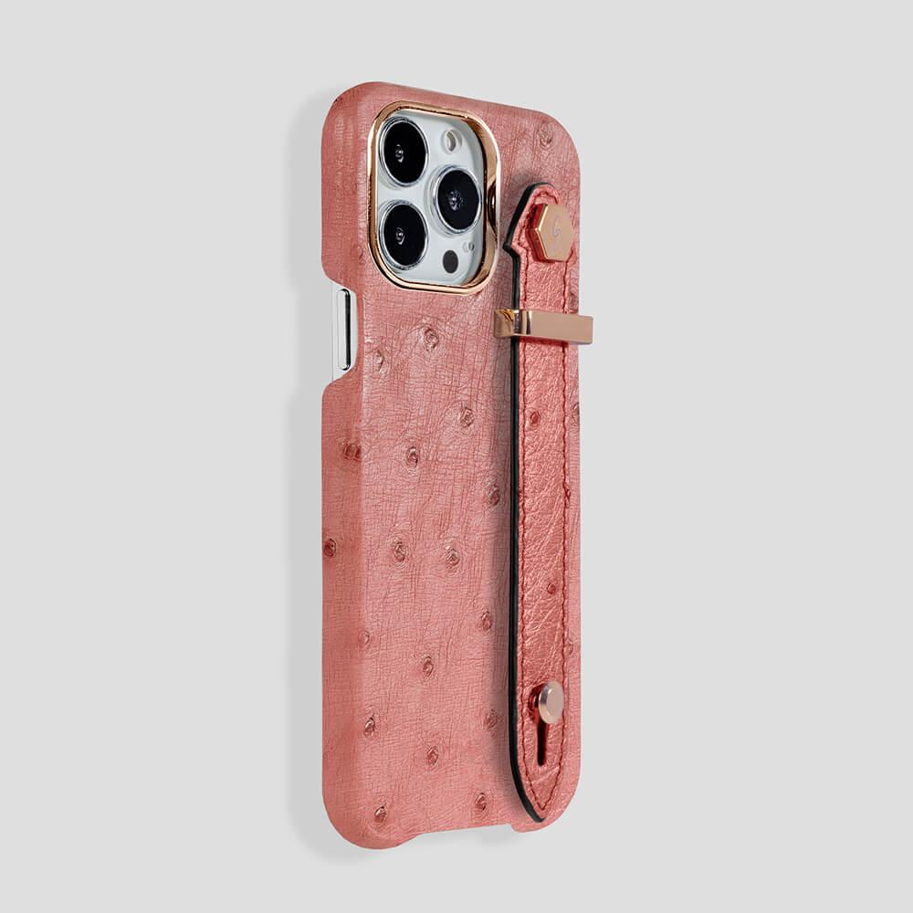 Loop Metal Strap Ostrich Case for iPhone 14 Pro Max - gattiluxury