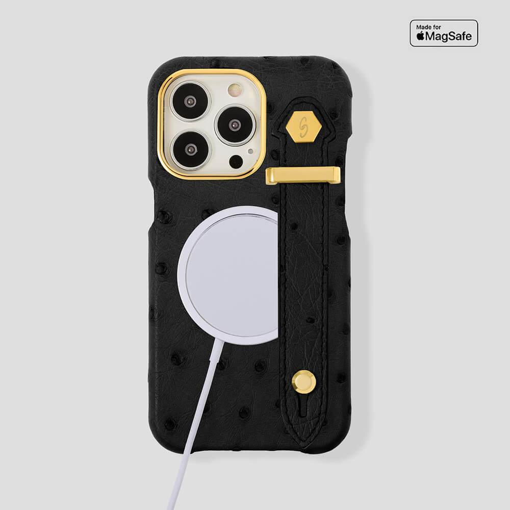 Loop Metal Strap Ostrich Case for iPhone 14 Pro Max - gattiluxury