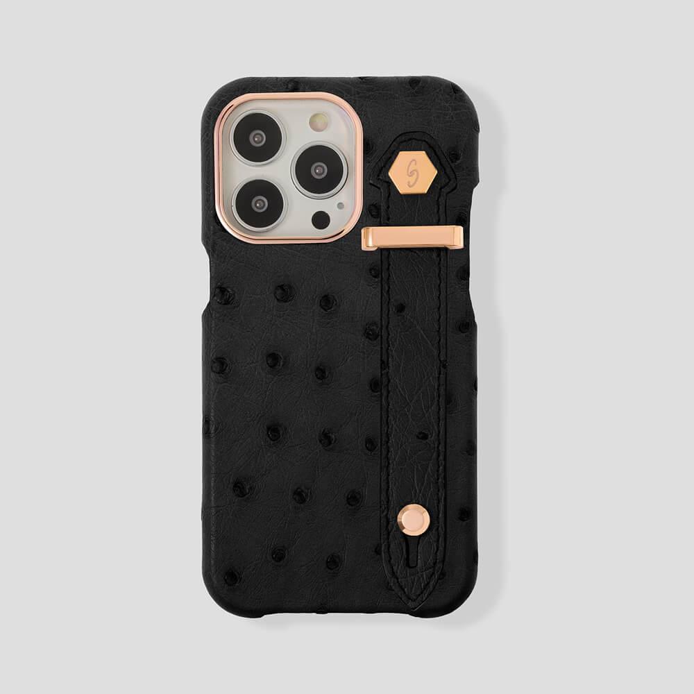 Loop Metal Strap Ostrich Case for iPhone 14 Pro Max - gattiluxury